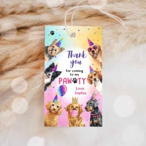 Dog Invitation, Dogs Favor Tags, Dog Birthday, Thank You Tags Girl Puppy Birthday Invitation