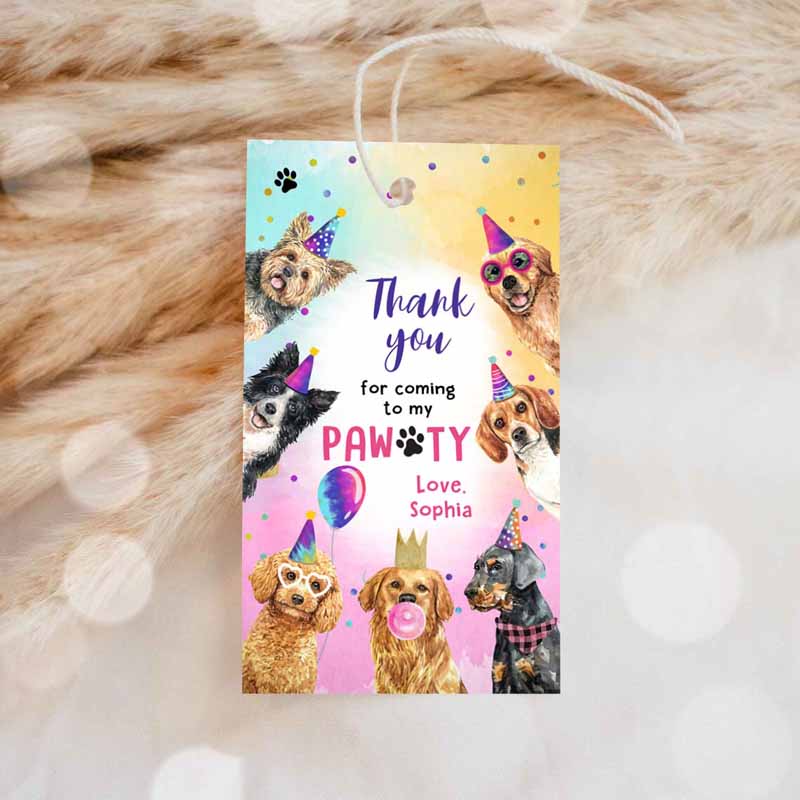 1 editable dogs favor tags dog birthday thank you tags girl puppy birthday dog party animals dog pawty template printable corjl 0460 1