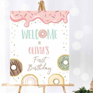 Donut Invitation, Donut Welcome Sign Donut Birthday Party, Pink Girl Two Sweet Decor Invitation