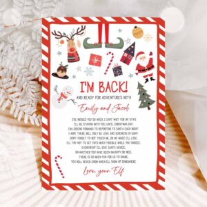 Christmas Invitation, Elf Arrival Christmas Letter Return Letter Christmas Elf I'm Back Elf Invitation
