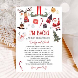 Christmas Invitation, Elf Arrival Letter Return Letter Christmas Party I'm Back Elf Invitation