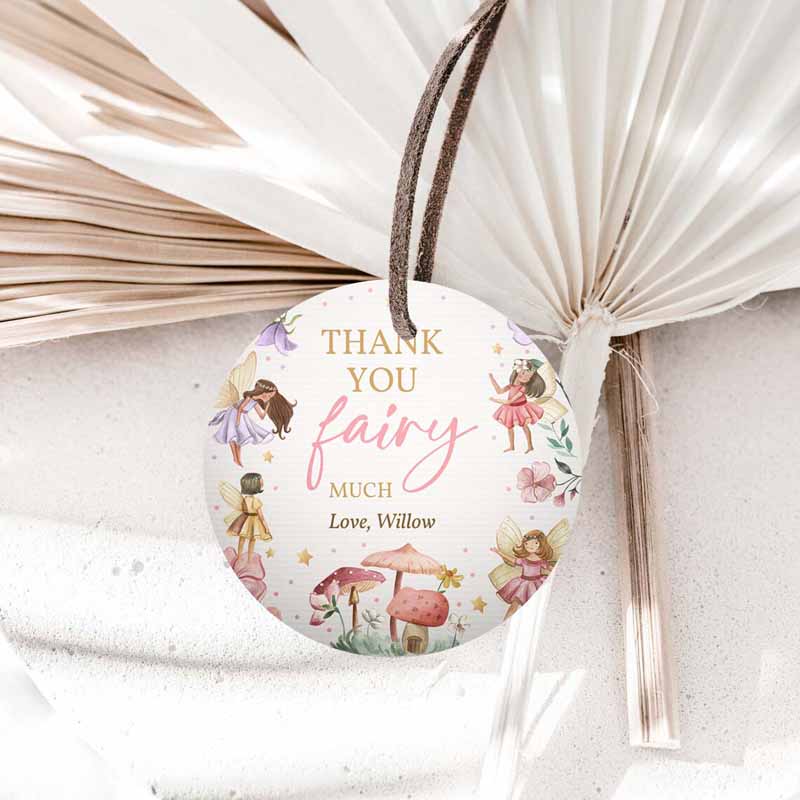 1 editable fairy birthday party favor tags enchanted magical floral fairy princess party gift tag sticker topper label instant download sf 1