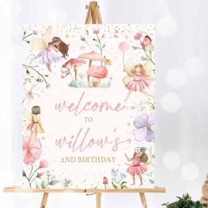Fairy Invitation, Girl Welcome Sign Whimsical Enchanted Magical Floral Fairy Princess Birthday Party Decorations Invitation