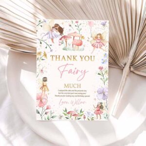Fairy Invitation, Thank You Card Enchanted Magical Floral Fairy Princess Birthday Party, Thank You Card Invitation