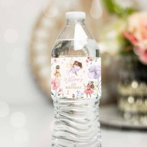 Fairy Invitation, Water Bottle Labels Enchanted Magical Floral Fairy Princess Party, Water Bottle Wraps Invitation