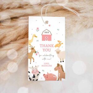 Farm Animal Invitation, Farm Favor Tags, Tags Pink Farm Birthday, Thank you tags Barnyard Invitation