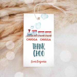Train Invitation, Party Thank You Tags Vintage Train Party Chugga Chugga Choo Choo Thank Choo Red Blue Boy Invitation