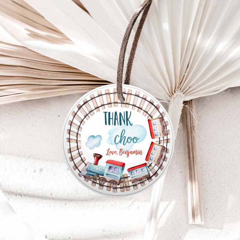1 editable favor tags train birthday stickers thank choo thank you tags chugga choo red blue boy cupcake topper rails corjl template 0149 1