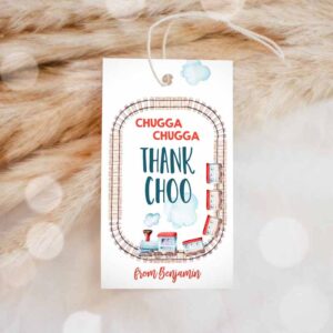 Train Invitation, Thank You Tag Vintage Train Party Chugga Chugga Choo Choo Thank Choo Red Blue Boy Invitation