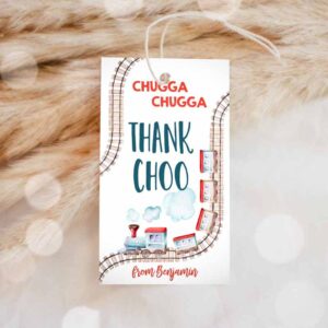 Train Invitation, Thank You Tags Vintage Train Party Chugga Chugga Choo Choo Thank Choo Red Blue Boy Invitation