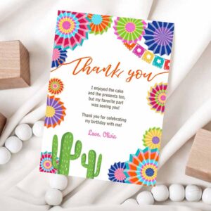 Fiesta Invitation, Fiesta Birthday, Thank You Card Insert Let's Fiesta Mexican Cactus Thank Invitation