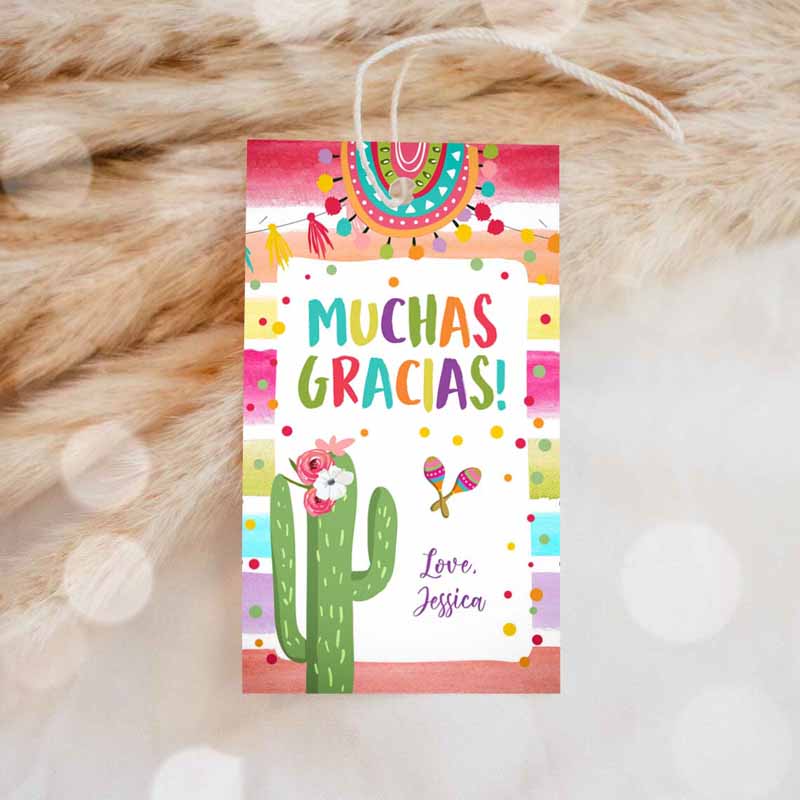 1 editable fiesta favor tags fiesta thank you tag cactus mexican label tags muchas gracias birthday shower floral template corjl 0134 1