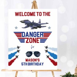 Airplane Invitation, Fighter Pilot Birthday Party, Welcome Sign Danger Zone Aviator Airplane Boy Invitation