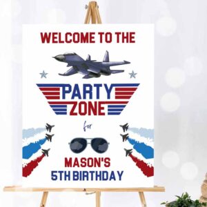 Airplane Invitation, Fighter Pilot Birthday, Welcome Sign Danger Zone Aviator Airplane Boy First Birthday Invitation