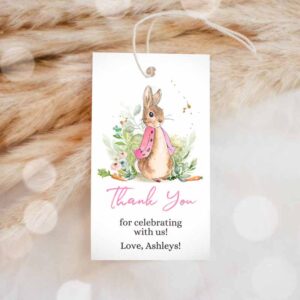 Bunny Invitation, Flopsy Bunny Baby Shower Favor Tag, Bunny Thank you Tags Pink Invitation