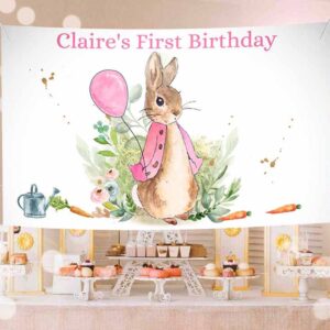 Bunny Invitation, Flopsy Bunny Backdrop Banner Bunny Birthday, Girl Peter Rabbit Spring Watercolor Invitation