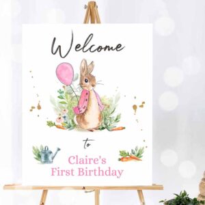 Bunny Invitation, Flopsy Bunny Welcome Sign Girl Birthday, Baby Shower Welcome 1st Birthday, Birthday Invitation