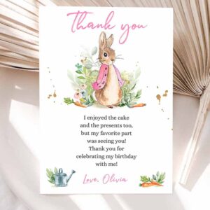 Rabbit Invitation, Flopsy Rabbit Birthday, Thank You Card Girl Pink Baby Shower Rustic Invitation