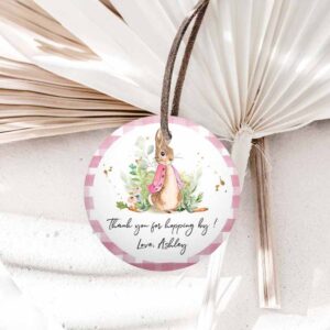 Bunny Invitation, Flopsy Rabbit Favor Tag, Bunny Thank You Round Pink Girl Baby Invitation