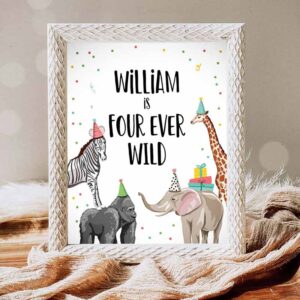 Wild One Invitation, Four Ever Wild Birthday Safari Animals Zoo Jungle Party, Wild Invitation