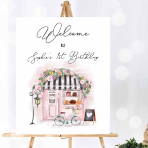 Tea Party Invitation, French Birthday, Welcome Sign Patisserie Tea Party, Birthday, Floral Pink France Invitation