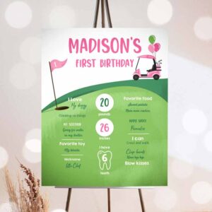 Golf Invitation, Golf Birthday, Milestones Sign Hole in One Golf First Birthday, Birthday Girl Invitation