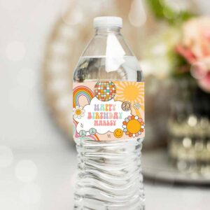 Groovy Invitation, Groovy Birthday, Water Bottle Label Birthday, Groovy Water Bottle Retro Flower Invitation