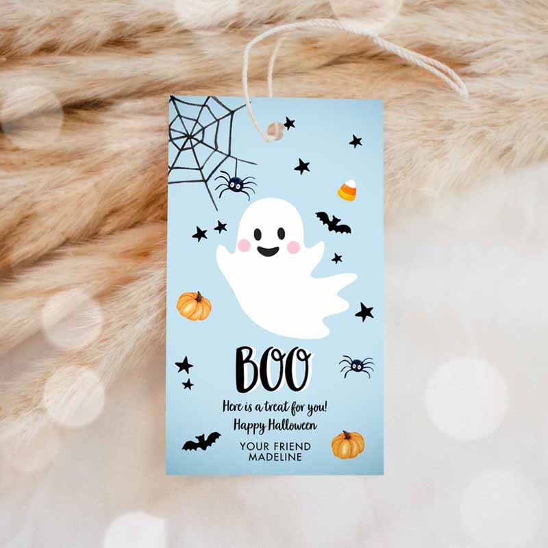 1 editable halloween favor tag boo gift tag costume party trick or treat boy blue birthday party download blue template corjl 0418 0261 1