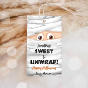 Halloween Invitation, Halloween Favor Tag, Mummy Gift Tags Party, Trick Or Treat Invitation