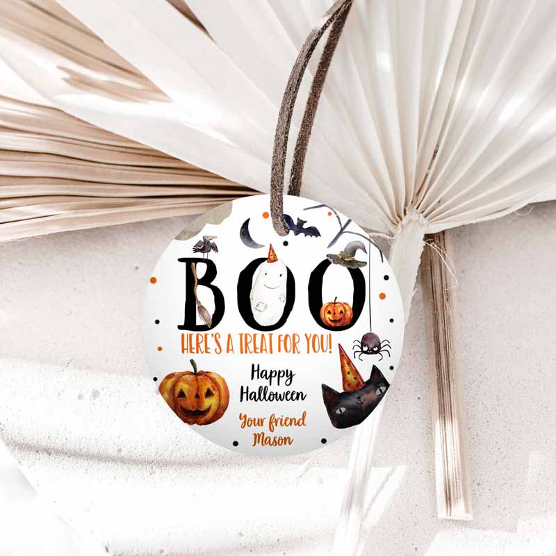 1 editable halloween favor tags boo gift tags costume party trick or treat sticker round birthday party download printable template corjl 0261 1