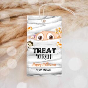 Halloween Invitation, Halloween Favor Tags, Mummy Gift Tag Party, Trick Or Treat Invitation