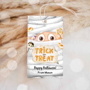 Halloween Invitation, Halloween Favor Tags, Mummy Gift Tags Party, Trick Or Treat Invitation