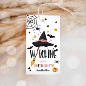 Halloween Invitation, Halloween Favor Tags, Witching You a Happy Halloween Trick Or Treat Invitation