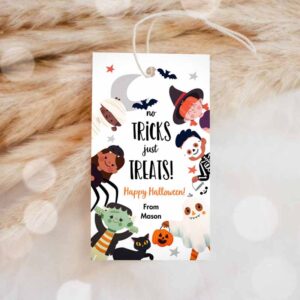 Halloween Invitation, Halloween Gift Tag, No Trick Just Treats Halloween Treat Tag Trick Invitation