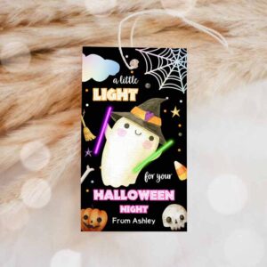Halloween Invitation, Halloween Glow Stick Favor Tags, Ghost Gift Tags, Trick Or Treat Invitation