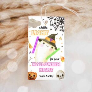 Halloween Invitation, Halloween Glow Stick Favor Tags, Ghost Gift Tags, Trick Or Treat Invitation