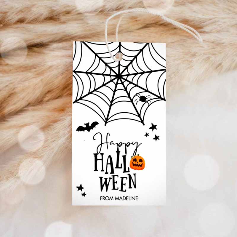 1 editable happy halloween gift tag trick or treat favor tags spiderweb treat bag spooky personalized download printable corjl 0261 0009 1
