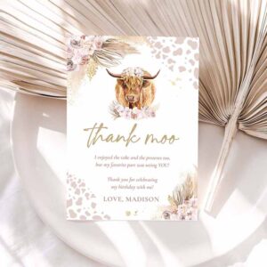 Boho Pampas Invitation, Thank You Card Holy Cow Boho Pampas Invitation