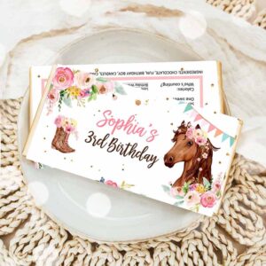 Cowgirl Invitation, Horse Chocolate Bar Labels Candy Bar Wrapper Horse Birthday, Cowgirl Floral Invitation