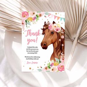 Cowgirl Invitation, Horse Thank You Card Note Girl Birthday Party, Cowgirl Watercolor Pink Invitation