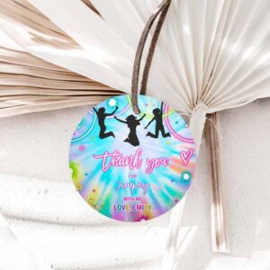 Tie Dye Invitation, Jump Birthday Party, Circle Square Favor Tags, Tie Dye Jump Glow Invitation