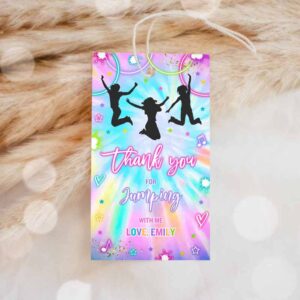 Tie Dye Invitation, Jump Birthday Party, Favor Tags, Tie Dye Jump Luggage Favor Tag Invitation