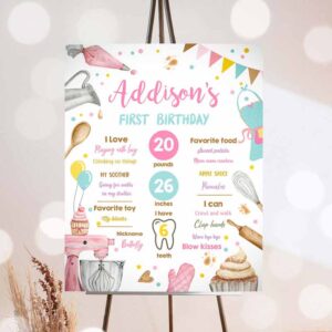 Baking Invitation, Little Chef Birthday, Milestones Sign ANY AGE 1st Birthday, Birthday Baking Birthday Invitation
