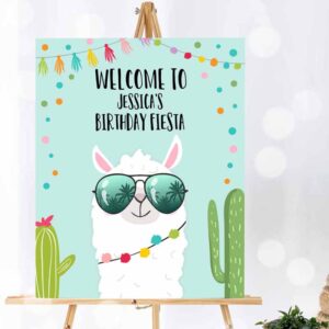 Fun In The Sun Invitation, Llama Welcome Sign Sunglasses Birthday Party, Whole Llama Alpaca Poster Blue Invitation
