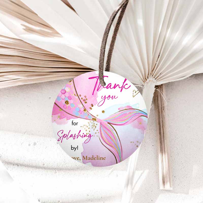 1 editable mermaid birthday favor tags under the sea thank you stickers mermaid party girl pink gold download template corjl printable 0403 1
