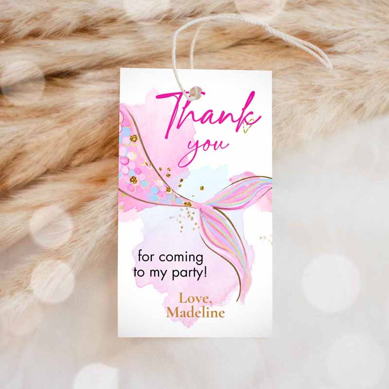 1 editable mermaid birthday favor tags under the sea thank you tags mermaid party girl blush pink gold download template corjl printable 0403 1