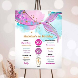 Under The Sea Invitation, Mermaid Birthday, Milestone Sign Mermaid Tail Girl 1st Birthday, Birthday Under The Sea Invitation