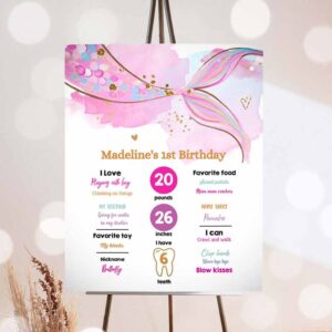 Under The Sea Invitation, Mermaid Birthday, Milestones Sign Mermaid Tail Girl 1st Birthday, Birthday Under The Sea Invitation
