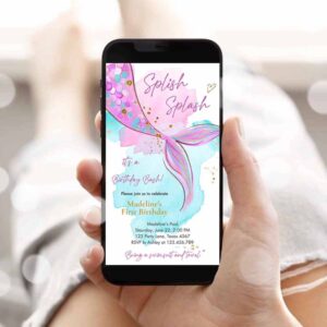 Mermaid Invitation, Mermaid Birthday Party, Evite Electronic Girl Pink Purple Gold Mermaid Birthday Invitation