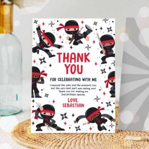 Ninja Invitation, Thank You Card Karate Red Birthday, Thank You Warrior Birthday Party, Martial Arts Ninja Party Invitation